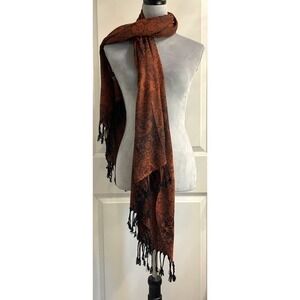 Pashmina Paisley Rectangular Wrap Scarf Fringed Shawl Luxury Burgundy Red Cozy